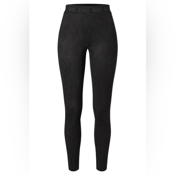 MAC JEANS BLACK LEGGINGS WOMENS SIZE EU 32 US 2 VEGAN FAUX SUEDE - Picture 1 of 7